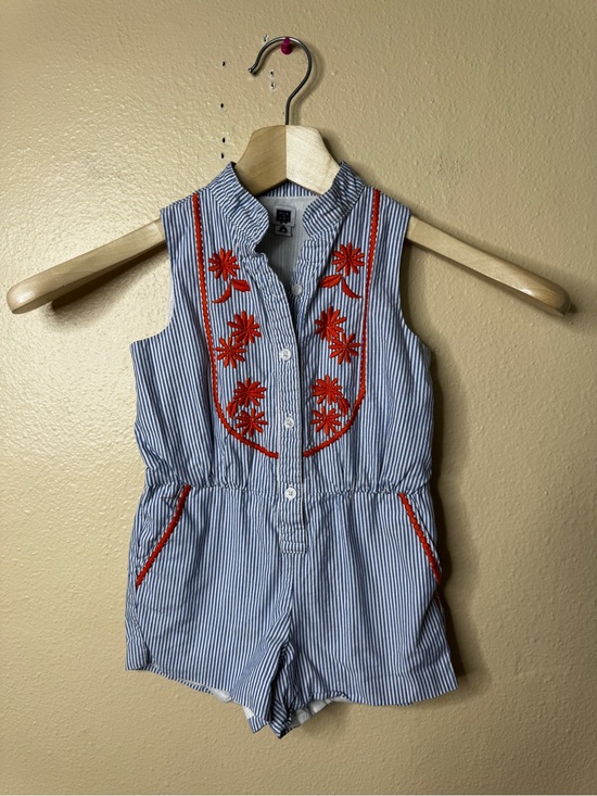 Janie and Jack Other - Janie and Jack Blue & White Romper Girls 3 Striped Sleeveless Floral